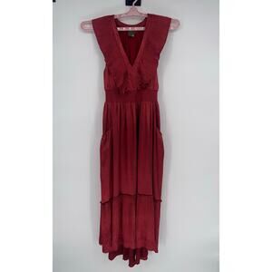 Taylor Red Sleeveless V-Neck Midi Dress